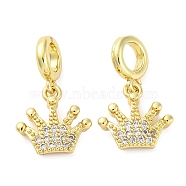 Brass Micro Pave Cubic Zirconia European Dangle Charms, Crown, Large Hole Pendants, Real 16K Gold Plated, 20mm, Hole: 4.2mm(KK-D325-14G)