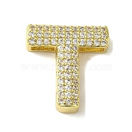 Brass Beads, with Clear Cubic Zirconia, Letter T, 20x19.5x5.5mm, Hole: 4.5mm(KK-D098-04T-G)