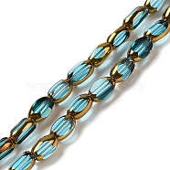 Electroplate Transparent Glass Beads Strands, Faceted Oval, Cyan, 7x4.5x3.5mm, Hole: 1mm, about 50pcs/strand, 12.99''(33cm)(EGLA-Q127-A01-01B)