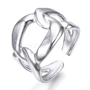 304 Stainless Steel Curb Chains Shape Open Cuff Ring for Women, Stainless Steel Color, US Size 6 1/2(16.9mm)(RJEW-N040-02)
