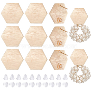 12Pcs Brass Stud Earring Findings, with Vertical Loops, Hexagon, Nickel Free, with 30Pcs Plastic Ear Nuts, Real 18K Gold Plated, 16x18.5mm, Hole: 1.5mm, Pin: 0.6mm(KK-BC0010-91)