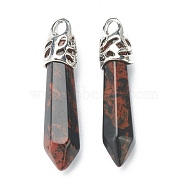 Bullet Natural Mahogany Obsidian Pendants, with Platinum Tone Alloy Findings, 33~40x8~10mm, Hole: 3x2mm(G-E332-C37)