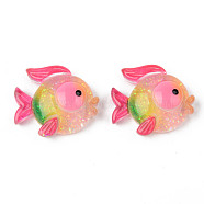 Rainbow Resin Cabochons, with Glitter, Goldfish, Cerise, 26x23x10mm(CRES-N024-39)