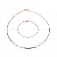 304 Stainless Steel Choker Necklaces and Bangles Jewelry Sets, with Lobster Claw Clasps, Rose Gold, 7-7/8 inches(20.1cm), 17.6 inches(45cm); 3mm(SJEW-L144-A03-RG)