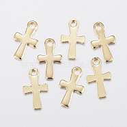 304 Stainless Steel Tiny Cross Charms, Golden, 12x7x1mm, Hole: 1.5mm(STAS-H436-49)