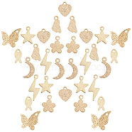 SUNNYCLUE 32Pcs 8 Style Brass Charms, Flower & Star & Foot & Lightning & Moon & Heart & Butterfly & Fish, Real 24K Gold Plated, 4pcs/style(KK-SC0002-33)