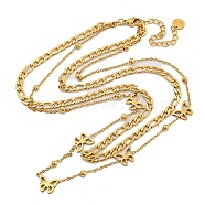 304 Stainless Steel Double Layer Necklaces, Pendant Necklaces, Butterfly, 15.83~16.02 inch(40.2~40.7cm)(NJEW-P311-01D-G)