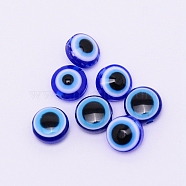 Flat Round Evil Eye Resin Beads, Royal Blue, 7.5~8x5~5.5mm, Hole: 1.6mm(RESI-WH0012-05)