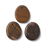 Natural Tiger Iron Pendants, Oval Charms, 40~41x32~33x6mm, Hole: 2.3~3mm(G-C110-07B)