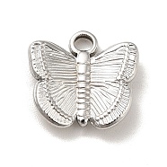 Non-Tarnish 304 Stainless Steel Pendants, Butterfly Charms, Stainless Steel Color, 12.5x13x3mm, Hole: 1.8mm(STAS-A066-20P)