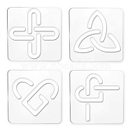 Acrylic Earring Handwork Template, Card Leather Cutting Stencils, Square, Clear, Knot Pattern, 152x152x4mm, 4 styles, 1pc/style, 4pcs/set(TOOL-WH0152-010)