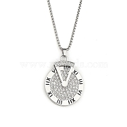 201 Stainless Steel Chain, Zinc Alloy Pendant and Rhinestone Necklaces, Clock, Stainless Steel Color, 23.50 inch(59.7cm)(NJEW-C034-08P)
