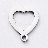 304 Stainless Steel Open Heart Charms, Cut-Out, Manual Polishing, Hollow, Stainless Steel Color, 10x8x1mm, Hole: 0.8mm(STAS-G215-14P)