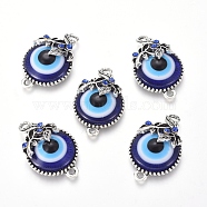 Alloy Links connectors, with Rhinestone and Resin, Evil Eye, Antique Silver, 29x18.5x8mm, Hole: 2mm(TIBE-L004-H001-AS)