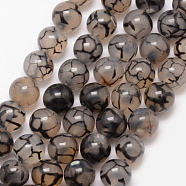 Natural Dragon Veins Agate Bead Strands, Round, Grade A, Dyed & Heated, Coffee, 10mm, Hole: 1mm, about 37pcs/strand, 15 inch(X-G-K166-14-10mm-01)