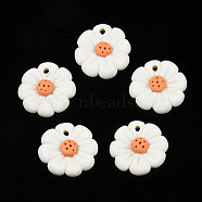 Handmade Polymer Clay Pendant, 8-Petal Flower, Creamy White, 18.5~19.5x4~4.5mm, Hole: 1.8mm(CLAY-N010-024)