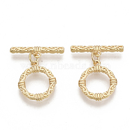 Brass Toggle Clasps, with Jump Rings, Nickel Free, Ring, Real 18K Gold Plated, Ring: 17.5x15x2.5mm, Hole: 1.2mm, Bar: 21.5x4.5x1.5mm, Hole: 1.2mm, Jump Ring: 5x0.8mm.(KK-T050-08G-NF)