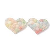 Opaque Resin Cabochons, with Seed Beads, Heart, Colorful, 19.5x25.5x7.5mm(RESI-Z001-14)