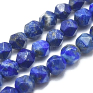 Natural Lapis Lazuli Beads Strands, Star Cut Round Beads, Faceted, 5~6mm, Hole: 0.7mm, about 62~70pcs/strand, 14.5 inch~15.7 inch(37~40cm)(G-K303-B01-6mm)