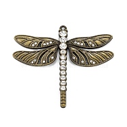 Golden Alloy Rhinestone Dragonfly Pendants, Long-Lasting Plated, Cadmium Free & Nickel Free & Lead Free, Crystal, 57x64x2mm, Hole: 2mm(ALRI-J070-28AB-NF)