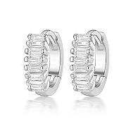 Cubic Zirconia Hoop Earrings, Rhodium Plated 925 Sterling Silver Earrings for Women, with S925 Stamp, Platinum, Clear, 10x3mm(DI7487-02)