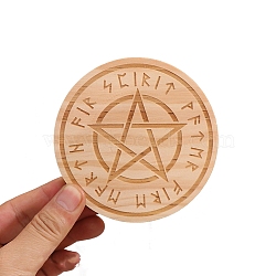 Wooden Candle Holder, for Witchcraft Wiccan Altar Supplies, Flat Round with Star, BurlyWood, 100x70mm(PW-WGD1C6F-01)