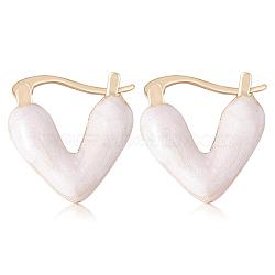 Enamel Heart Hoop Earrings, Golden Brass Jewelry for Women, White, 19x19x4.5mm, Pin: 0.6x1mm(JE1108A)