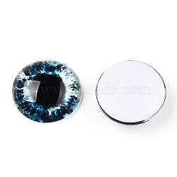 Glass Cabochons, Half Round with Eye, Steel Blue, 20x6.5mm(GGLA-T004-03-U)