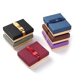 Cardboard Jewelry Set Boxes, Covered with Ribbon Bowknot and Paper, for Necklaces, Rings, Earrings, Rectangle, Mixed Color, 9x7x3.15cm(CBOX-L009-001B)