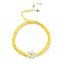 Adjustable Nylon Thread Braided Bead Bracelets, with Handmade Millefiori Glass Beads, Flower, Gold, Inner Diameter: 2-1/8~3-3/8 inch(5.5~8.5cm)(BJEW-JB05959-01)