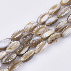 Freshwater Shell Beads Strands, Oval, Wheat, 12x6mm, Hole: 1mm, about 32pcs/strand, 14.57 inch(37cm)(X-SHEL-S276-34A)