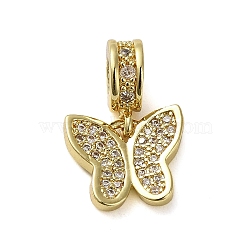 Brass Micro Pave Clear Cubic Zirconia Pendants, Real 18K Gold Plated, Butterfly, 17.5x12x7mm, Hole: 3mm(KK-U005-02A-G)