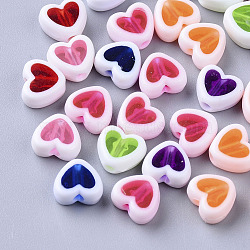 Transparent Acrylic Beads, Edge Opaque, Heart, Mixed Color, 7.5x8.5x4mm, Hole: 1.8mm, about 2700pcs/500g(TACR-T004-09)