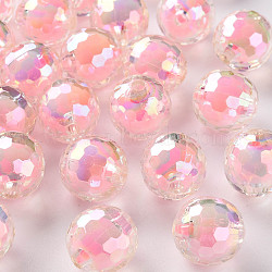 Transparent Acrylic Beads, Bead in Bead, AB Color, Faceted, Round, Pearl Pink, 16mm, Hole: 3mm, about 205pcs/500g(TACR-S152-14B-A01)