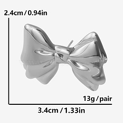 Stylish Sweet Bowknot Stud Earrings for Women, Metal Design, Silver, 24x34mm(HF1688-1)