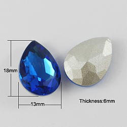 Glass Pointed Back Rhinestone, Back Plated, Faceted, Teardrop, Royal Blue, 18x13x6mm(RGLA-Q002-12)