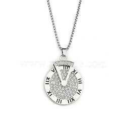 201 Stainless Steel Chain, Zinc Alloy Pendant and Rhinestone Necklaces, Clock, Stainless Steel Color, 23.50 inch(59.7cm)(NJEW-C034-08P)