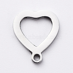 304 Stainless Steel Open Heart Charms, Cut-Out, Manual Polishing, Hollow, Stainless Steel Color, 10x8x1mm, Hole: 0.8mm(STAS-G215-14P)