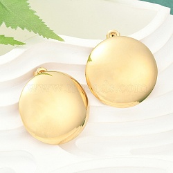 304 Stainless Steel Stud Earrings, Flat Round, Real 14K Gold Plated, 34mm(EJEW-G367-05G)