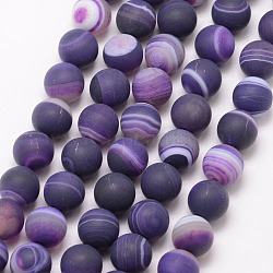 Natural Striped Agate/Banded Agate Bead Strands, Round, Grade A, Frosted, Dyed & Heated, Indigo, 6mm, Hole: 1mm, about 61pcs/strand, 15 inch(X-G-K166-12-6mm-02)