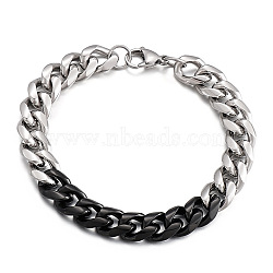 Two-tone 304 Stainless Steel Cuban Link Chain Bracelets for Men, Platinum, 8.27 inch(21cm)(FS-WG114D5-05)