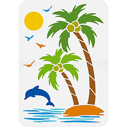 Plastic Drawing Painting Stencils Templates, for Painting on Scrapbook Fabric Tiles Floor Furniture Wood, Rectangle, Coconut Tree Pattern, 29.7x21cm(DIY-WH0396-0068)
