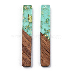 Transparent Resin & Walnut Wood Big Pendants, with Gold Foil, Rectangle Charm, Aquamarine, 51.5x7.5x3mm, Hole: 1.8mm(RESI-TAC0017-03B)