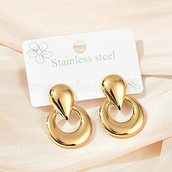 Flat Round 304 Stainless Steel Stud Earrings, Ion Plating(IP), Golden, 29x20mm(EJEW-L287-072G)