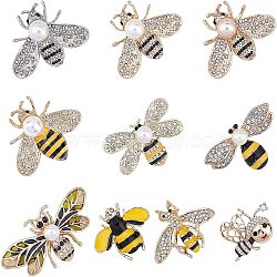 NBEADS Alloy Enamel Bee Brooches, with Rhinestone and Plastic Beads, Mixed Color, 10pcs/box(JEWB-NB0001-05)