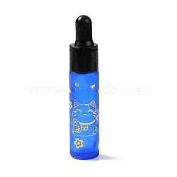 Rubber Dropper Bottles, Refillable Glass Bottle, for Essential Oils Aromatherapy, with Fortune Cat Pattern & Chinese Character, Royal Blue, 2x9.45cm, Hole: 9.5mm, Capacity: 10ml(0.34fl. oz)(MRMJ-M002-01A-01)