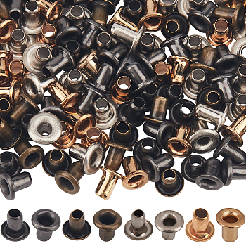 400Pcs 4 Colors Brass Grommet Eyelet Findings, Flat Round, Mixed Color, 0.4x0.5cm, Hole: 2.5mm, 100pcs/color