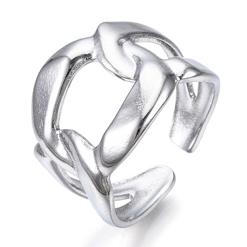 304 Stainless Steel Curb Chains Shape Open Cuff Ring for Women, Stainless Steel Color, US Size 6 1/2(16.9mm)