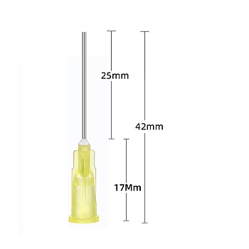 Plastic & Stainless Steel Fluid Precision Blunt Needle Dispense Tips, Glue Dispensing Needles, Yellow, 42x6mm, Pin: 0.92mm, Hole: 0.65mm