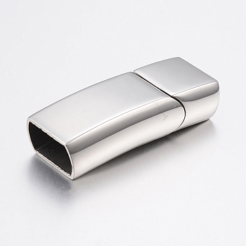 Rectangle 304 Stainless Steel Magnetic Clasps with Glue-in Ends, Stainless Steel Color, 32.5x13.5x7.5mm, Hole: 5.5x11.5mm